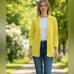 Talbots Size Petite XL Yellow Notch Collar Sweater Blazer Coatigan NEW!